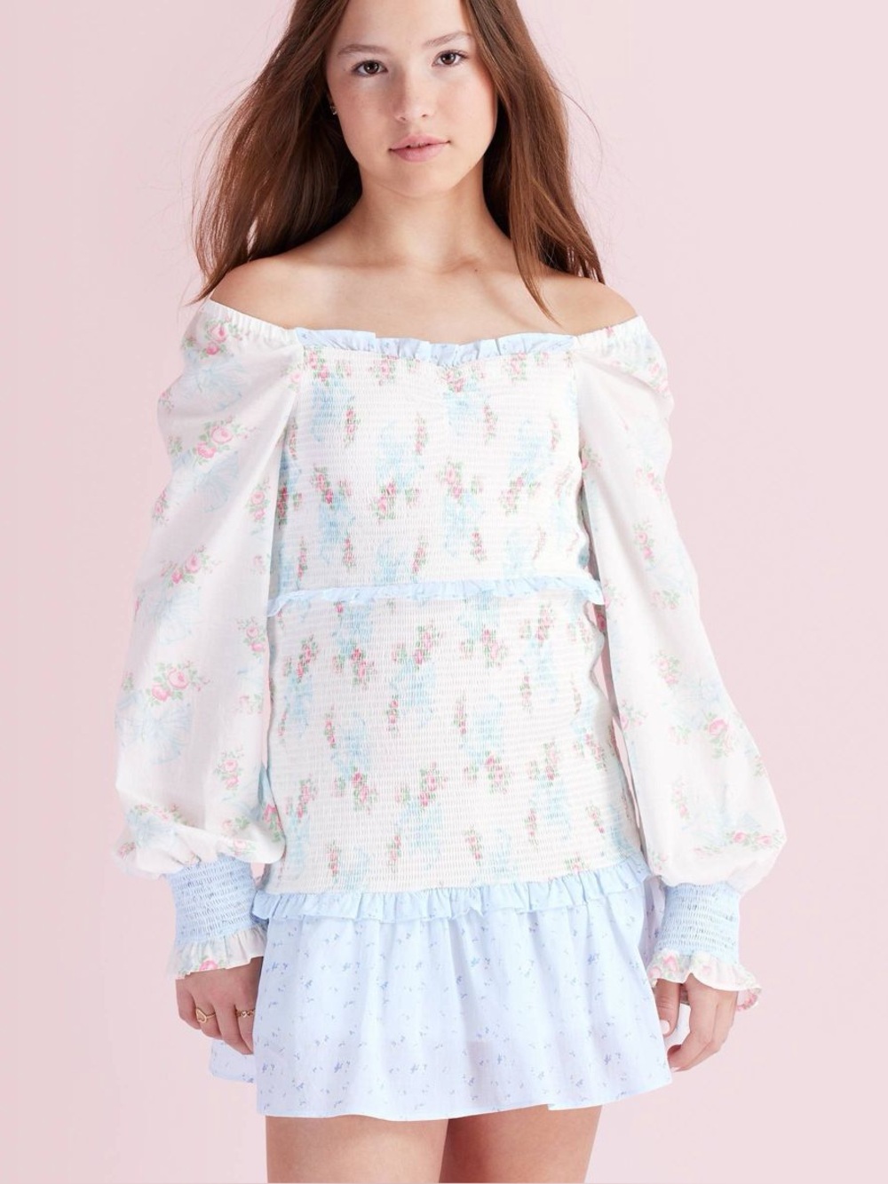 LoveShackFancy x Target Girls' Juliet Ribbon Floral Smocked Long Sleeve Dress